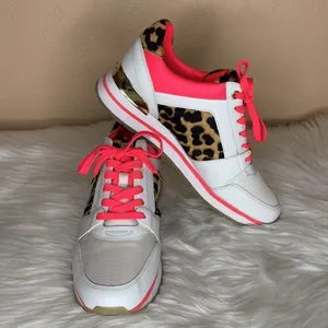 Michael Kors Billie Trainer Leather Leopard Print Sneakers Size 9 thumbnail 3