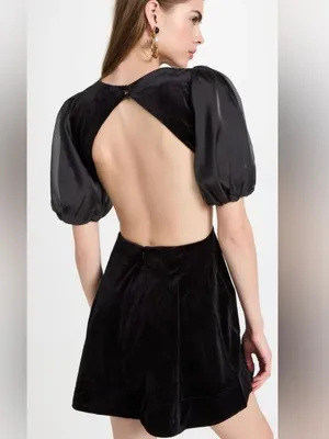 BARDOT Kiah Mini Puff Sleeve Backless Velvet Mini Dress thumbnail 6