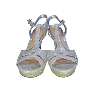 Gianni Bini Silver Glitter Platform T-Strap Heels Formal Wedding 9 thumbnail 5