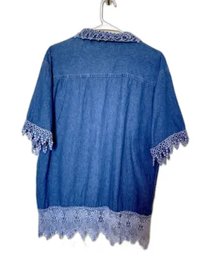 Specialtees Vintage 90s Embroidered Denim Shirt L Button Down Blue Boho thumbnail 3