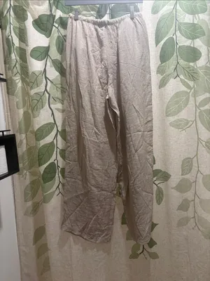 Zara Light Beige Drawstring Linen Pants thumbnail 3