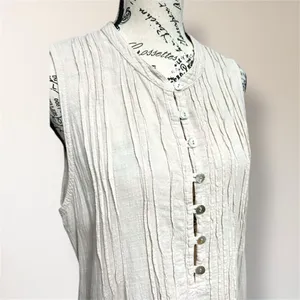 Blanco by Nature L Beige Gauze Sleeveless Mini‎ Dress Button Front Pockets Boho thumbnail 3