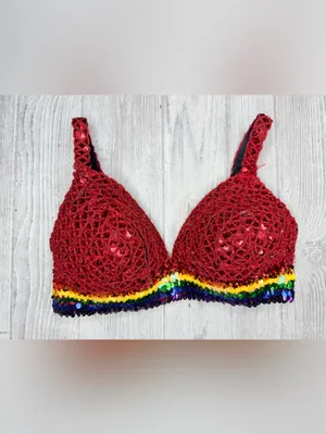 Handmade sequin rainbow bra shirt costume festival wear medium thumbnail 3