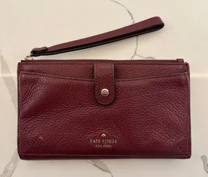 Kate Spade Burgundy Pebbled Leather Wristlet Wallet thumbnail 1