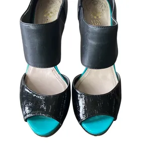 VINCE CAMUTO Leather Sandal Womens Sz 8.5 Black Platform Peep Toe thumbnail 3