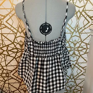 🖤EYESHADOW Black & White Plaid Sleeveless Peplum Top, Large thumbnail 1