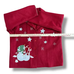 Take‎ Two Red Wool Blend Holiday Jacket Snowman Embroidered Christmas Women’s L thumbnail 3