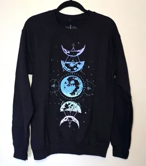Earthbound Black Moon Phase Graphic Sweatshirt Small eclipse planet space women witchy New thumbnail 1