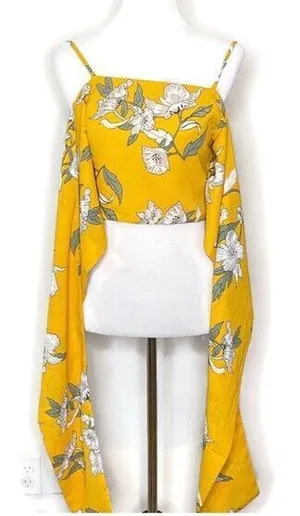 Goodnight Macaroon Boho Tropical Resort Drape Accent Tie Camisole Crop Top S Yellow Floral‎ White thumbnail 1