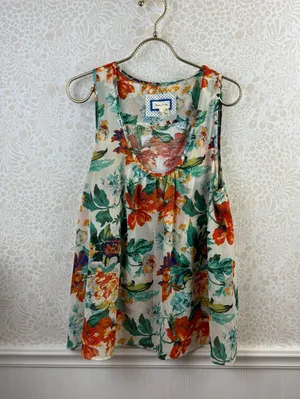 Meadow Rue for Anthropologie White Floral Cotton Split Back Tank - Size - Large thumbnail 6