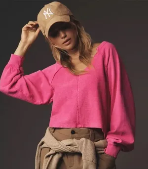 Pilcro reworked popover sweatshirt size medium 100% cotton thumbnail 1