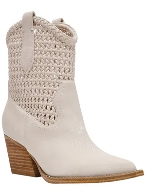 NWT DV Dolce Vita Leather Pull-On Pointed Toe Western Booties Ivory Off White 8M thumbnail 2
