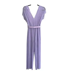 Alice + Olivia Mitsue Plissé Jumpsuit 2 Lilac Pleated Wide Leg Belted thumbnail 8