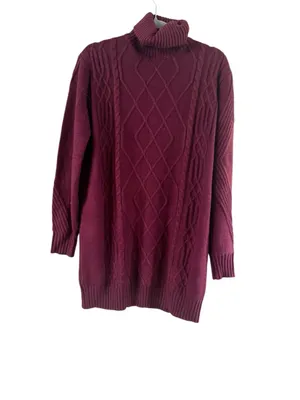 Women's Lulus Burgundy Cable Knit Turtleneck Sweater Dress Size M thumbnail 11
