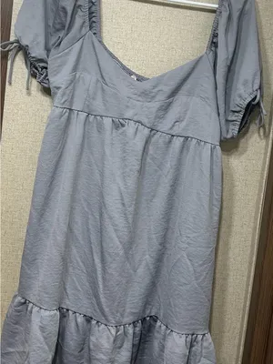 Altar'd State Puff Sleeve Tiered Dress in Dusty Blue thumbnail 1