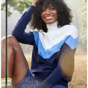 Aerie Offline Colorblock Mock Neck Sweater Pullover Blue White Womens L‎ Cozy thumbnail 2