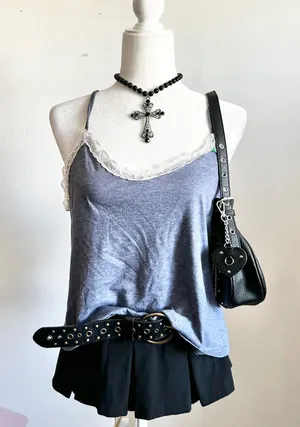 Vintage Blue Lace Trim Tank Top, Coquette, Cottagecore, Vintage,‎ Large thumbnail 1