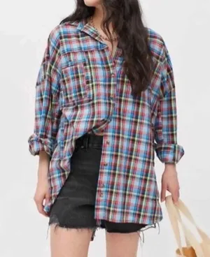 Oversized Bryce Plaid Longline Button-Down Shirt $88 EUC S thumbnail 12