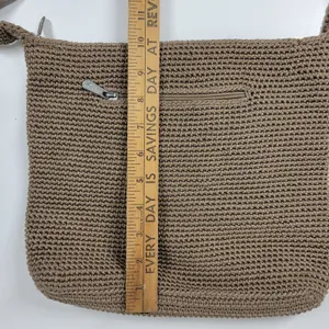 Vintage Sak Crochet Shoulder Bag 10" Dark Tan Nylon Ladies Handbag Pockets thumbnail 8