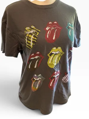 the Rolling Stones Gray Short Sleeve Tee with Multicolor Tongues thumbnail 4