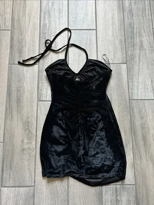 Zara Black Velvet Halter Mini Dress thumbnail 4