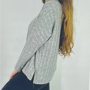 Anthropologie Eri+Ali Fiona Hacci gray ribbed mock neck sweater, size M comfy thumbnail 2