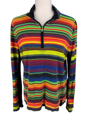 Vintage Y2K Lauren Ralph Lauren Active Rainbow Stripe Quarter Zip Pullover XL thumbnail 1