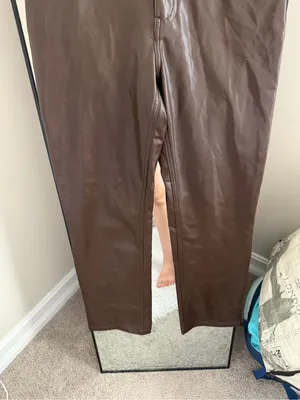 abercrombie and fitch the 90's straight ultra high rise brown leather pant thumbnail 4