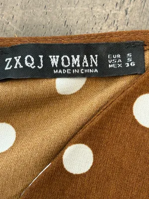ZXQJ Brown Polka Dot Cold Shoulder Midi Wrap Dress Ruffle Pretty Woman Small S thumbnail 4
