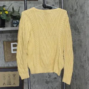 Preswick & Moore Womens Cable Knit Pullover V-Neck Sweater Yellow L thumbnail 2