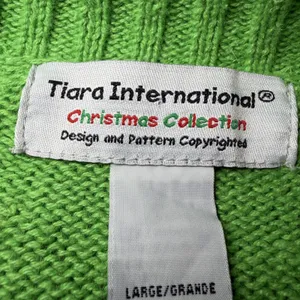 Tiara International Womens Size Large Christmas Cardigan Green Snowman Beaded thumbnail 4