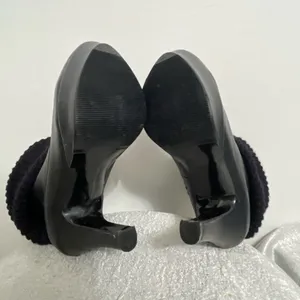 Ramiro Olivares Size 5US-MX3 Black Leather Knit Cuff High Heel Booties(B46) thumbnail 7