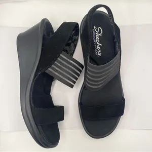 Skechers wedge platform cushion black sandals women’s Size 9 thumbnail 4