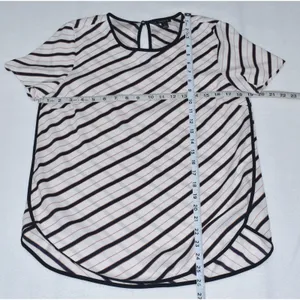 Ann Taylor Short Sleeve White Blouse and Black Stripes Size Small thumbnail 3