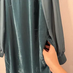 J. Crew Factory‎ Size-8 Green Velvet Mini Shift Dress Sheer Sleeves Mod Party thumbnail 11