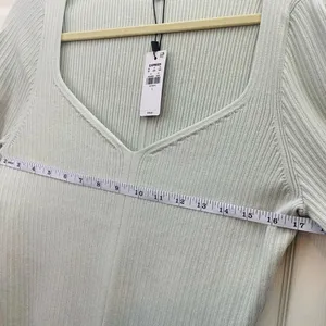 NWT Express Ribbed V Neck Fitted Long Sleeve Top Mint Green Size L Stretch thumbnail 6