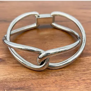 Michael Kors Silver Tone Knot Bracelet Hinged Bangle Signed Minimalist Statement thumbnail 3