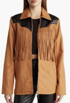 WeWoreWhat Fringe Jacket Acorn Size XS Western Cowgirl Oversized thumbnail 1
