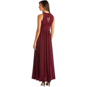R&M Richards Halter‎ Sleeveless Long Gown Beaded Waist Purple Eggplant Size 4 thumbnail 6