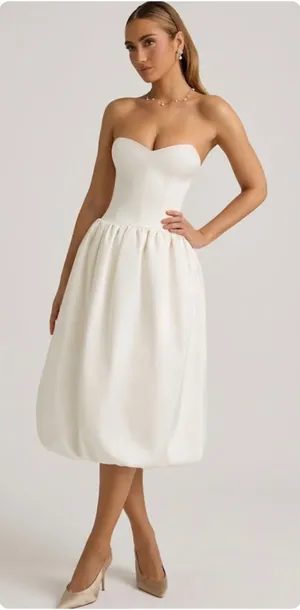 Oh Polly Gloriana Convertible Bow-Detail Bubble Hem Midaxi Dress in Ivory Size 6 thumbnail 1