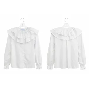 Hill House Home White Ruffle Collar Blouse XS Cotton Button Front Top thumbnail 2
