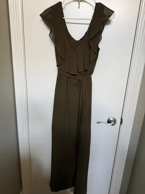 Simple Olive Green Maxi Dress with Tie Waist thumbnail 4