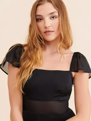 Anthropologie Sheer Flutter Sleeve Dress Silky Satin Black Women’s Size 16 thumbnail 3