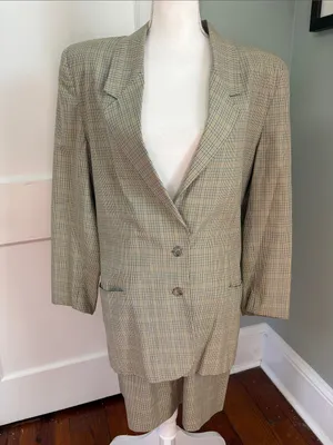 Vintage 1990s Ann Taylor Plaid Skirt Suit Set Yellow Blue Size 8 / 10 Cotton thumbnail 3