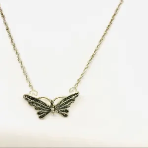 Marcasite Butterfly Dainty Chain Silver Necklace thumbnail 10