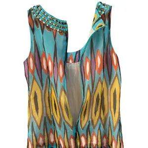 Tory Burch Embellished‎ Beaded Silk Tribal Print Sleeveless Top Blouse Size 6 thumbnail 4