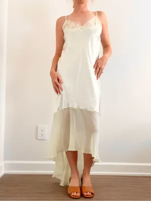Vintage Silk Lace-Trim Slip Dress in Pale Seafoam Color thumbnail 3