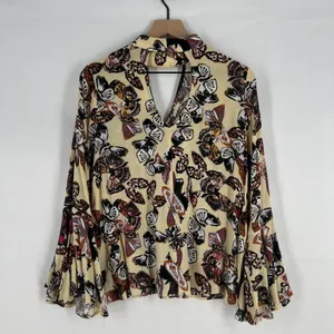 Entro‎ Tunic Top Womens Small Multicolor Butterfly Keyhole Neck Bell Sleeves thumbnail 7
