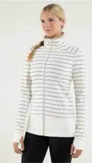 lululemon athletica Cream and Black Striped Zip Turtleneck Sweater 1064 thumbnail 1