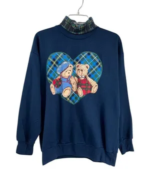 Vintage Basic Editions Turtleneck Sweatshirt Womens M Teddy Bear Plaid USA thumbnail 1